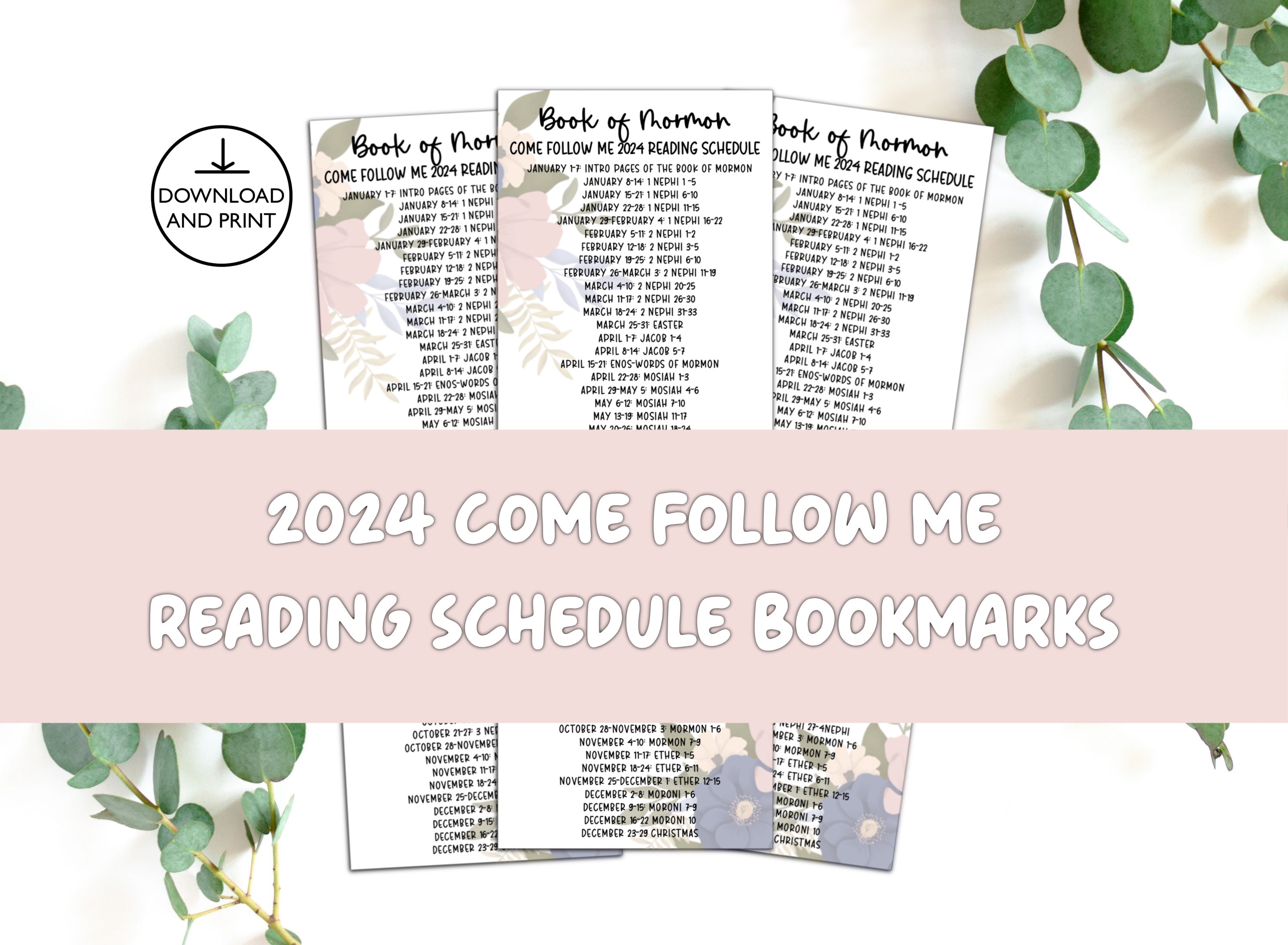 Come Follow Me 2024 Book Of Mormon Reading Schedule Bookmarks Floral