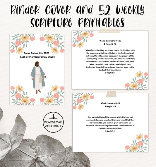 Come Follow Me 2024 Binder Cover and 52 Weekly Scripture Printables